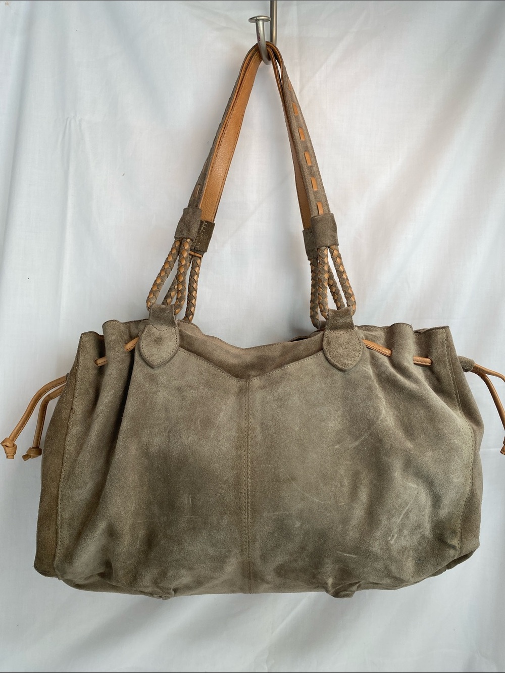 J. Jill Olive Suede Braided-Handle Shoulder Bag